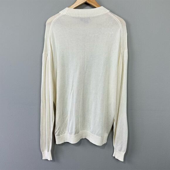 Vintage 90s Tulliano Ivory Knit Sweater Size XL Crew Neck Pullover Checkerboard - Picture 8 of 9